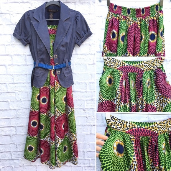 Anthropologie African Skirt full & Denim Blazer Outfit - Picture 5 of 11